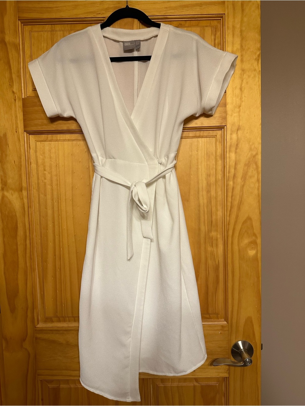 ASOS White Wrap Midi Dress with Tie Waist